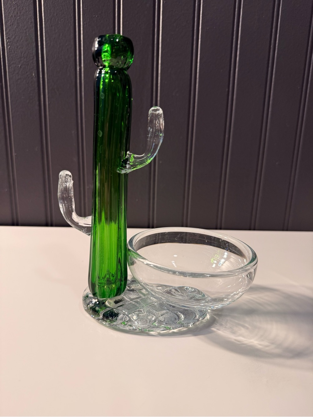 Green Glass Cactus Ring Dish & Jewelry Holder